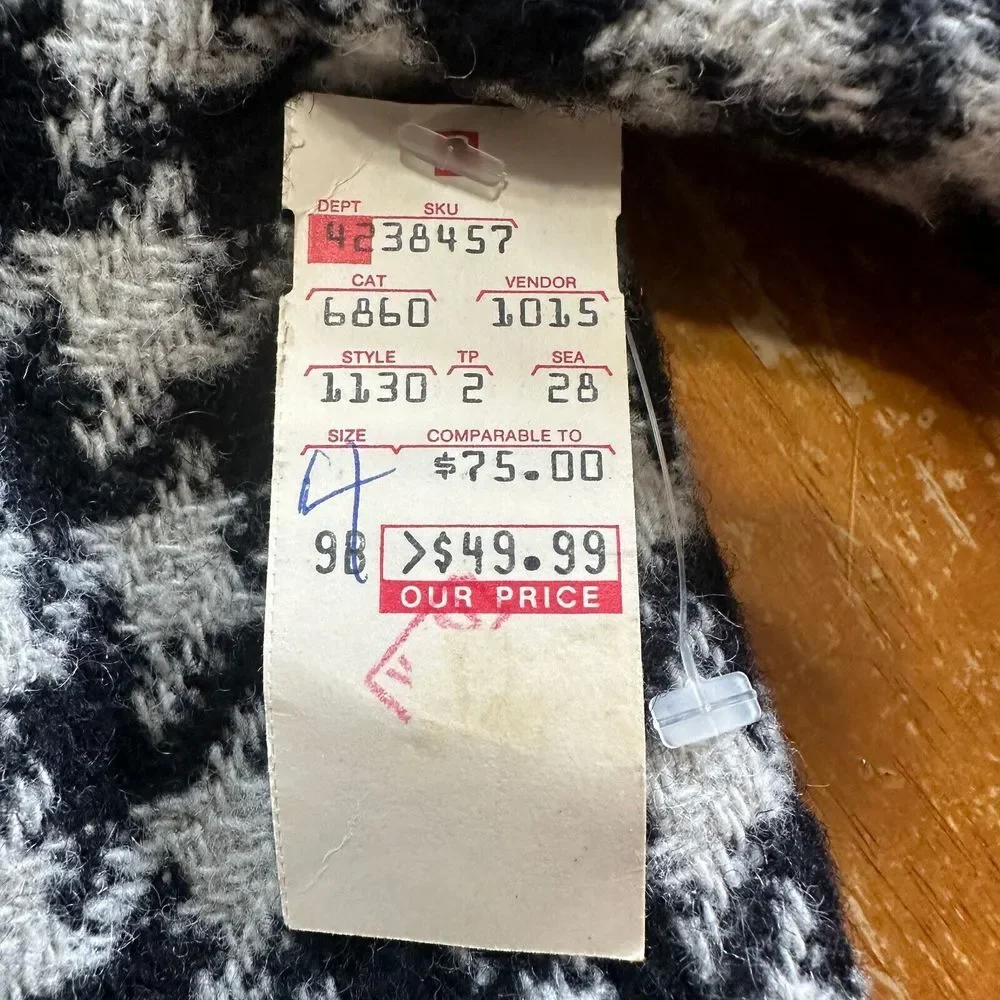 NOS Vintage Climate Control Jacket Girls Sz 4 Black White Houndstooth Wool Blend
